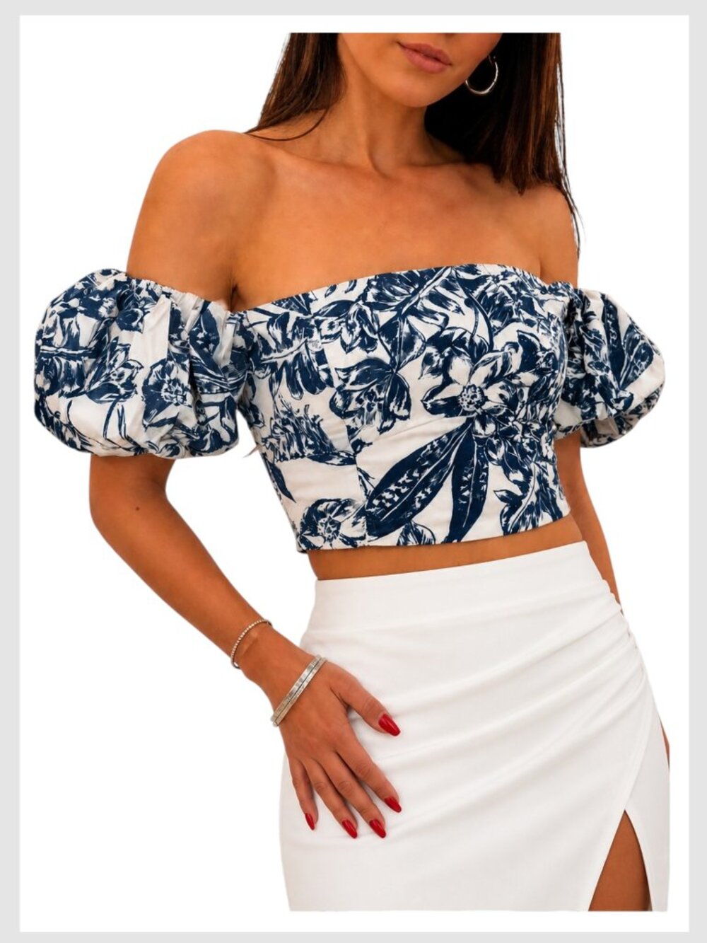 Abercrombie & Fitch Off Shoulder Puff Sleeve Floral Crop Top XL